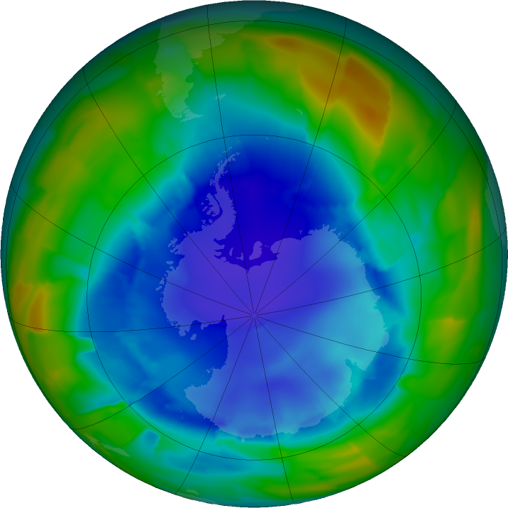 Antarctic ozone map for 22 August 2011
